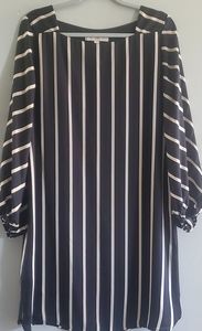 Womens Loft Black And Tan Stripe Sleeved Dress Size Medium
